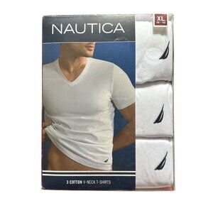 Nautica Mens 3-Pack White V-Neck T-Shirts XL Cotton Classic Fit Soft Tagless